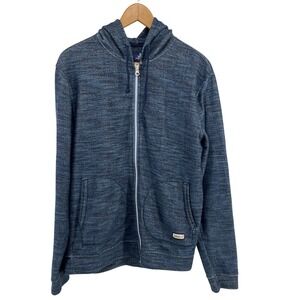 Johnnie-O Rip Wake Full Zip Hoodie Navy Blue Slub Knit Space Dye Mens Medium